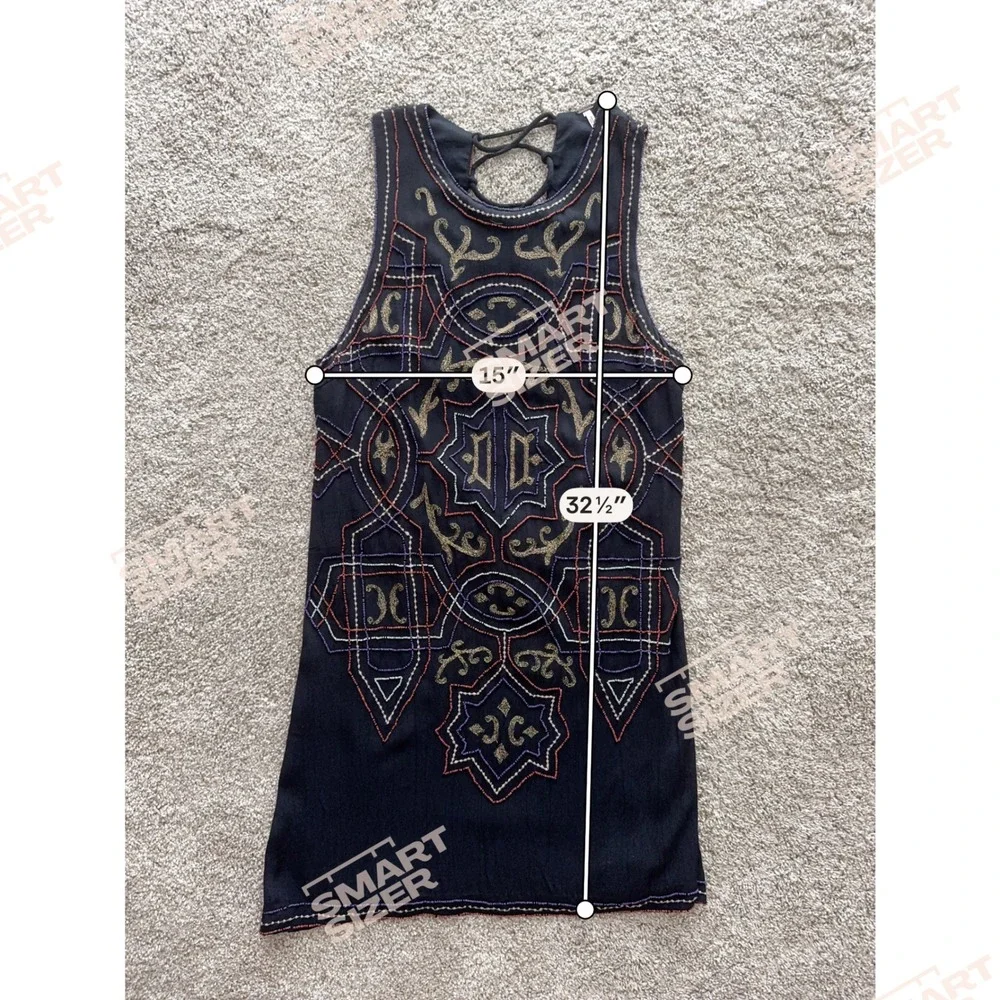 Free People Beaded Embroidered‎ Lace Up Open Back Mini Dress 2 Black Festival